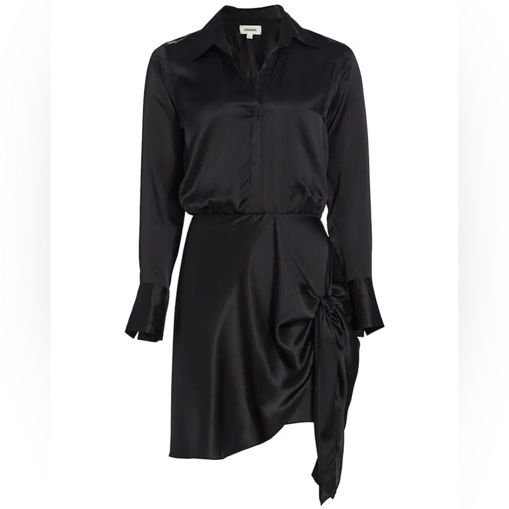 L’agence Atlas Front Wrap Effect Mini Dress 100% Silk Button Up Black 8 NWT